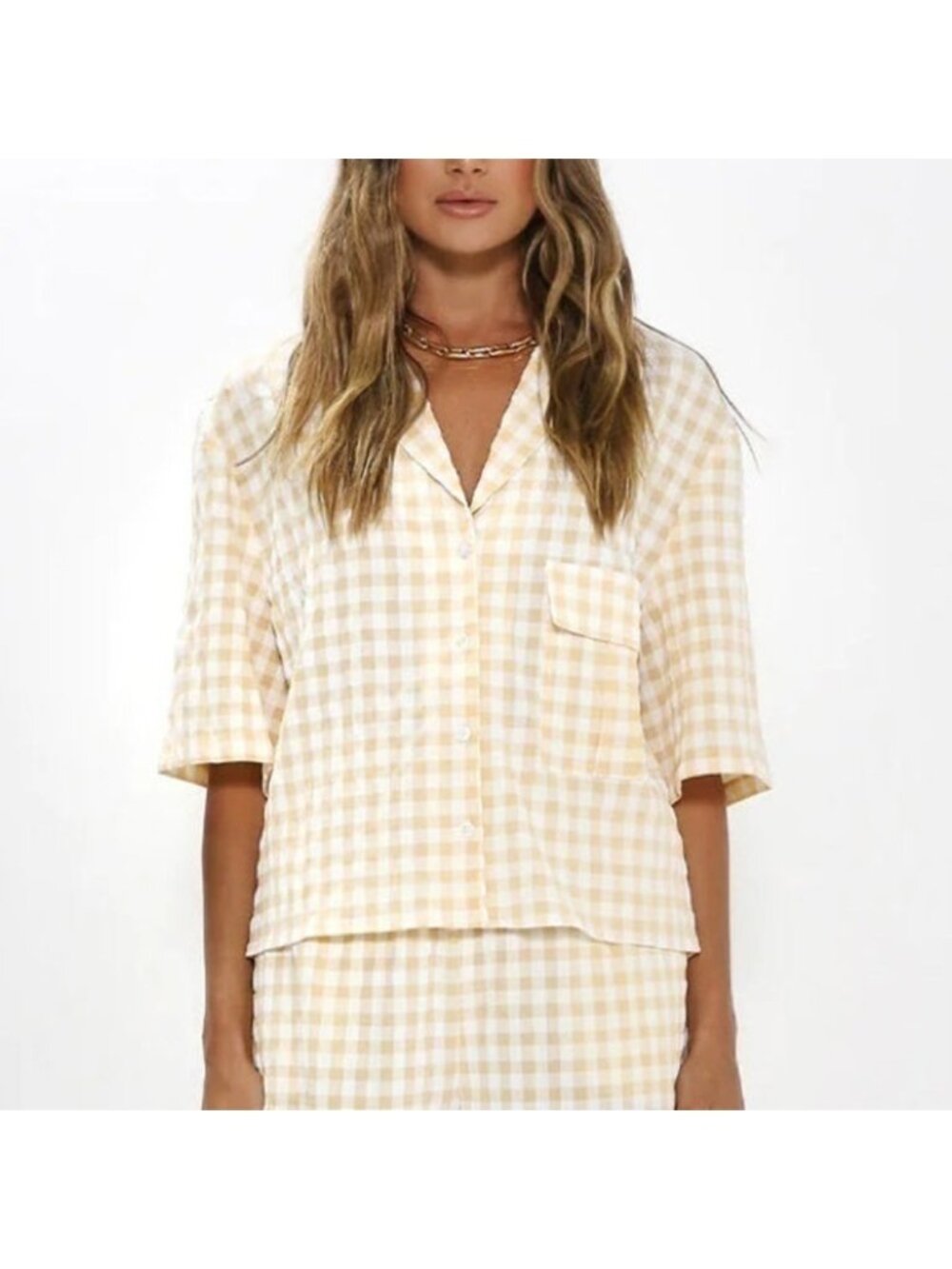 Madison the Label Rico Shirt in Beige Gingham Size Small